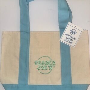 Trader Joe’s Cream and Pastel Blue Mini Canvas Tote Bag